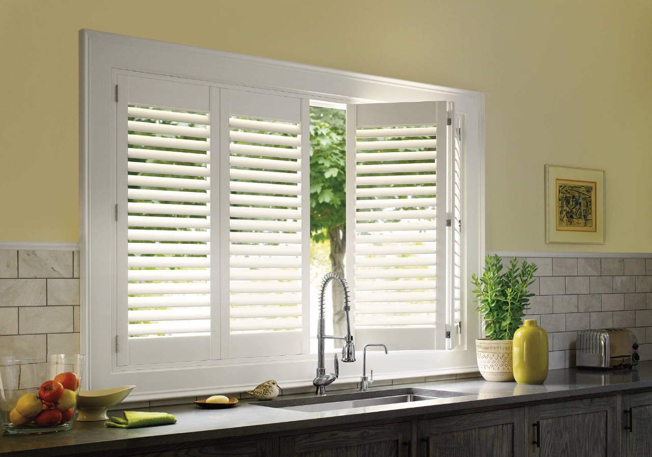 Hunter Douglas shutters as kitchen window treatments near Temecula, CA