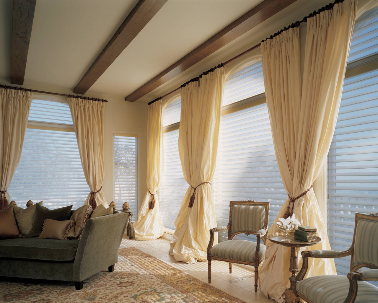 Hunter Douglas layered shades in a living room near Temecula, CA