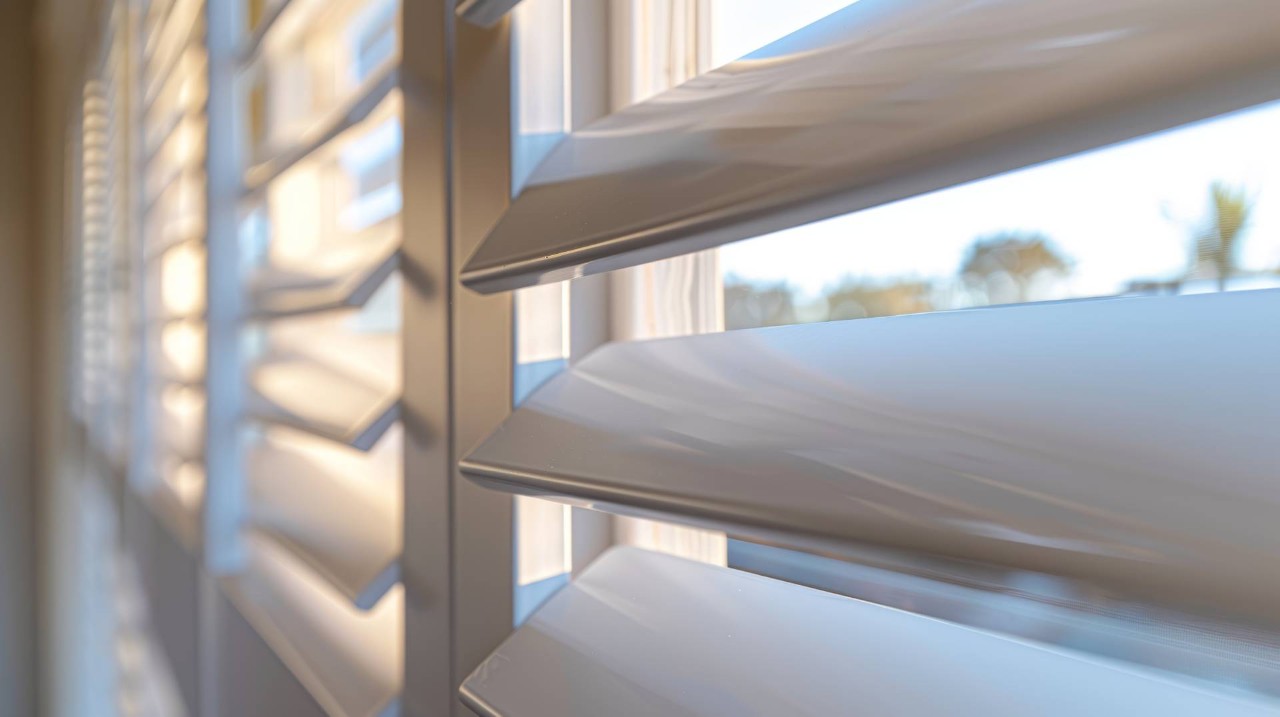 Close up of farmhouse plantation shutters near Temecula, CA